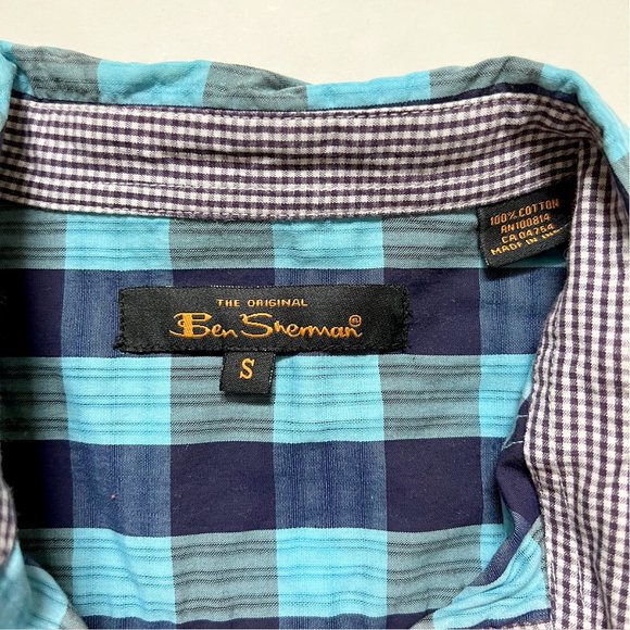 Ben Sherman Blue Square Print Short Sleeve Button Down Shirt (S) - Picture 6 of 9